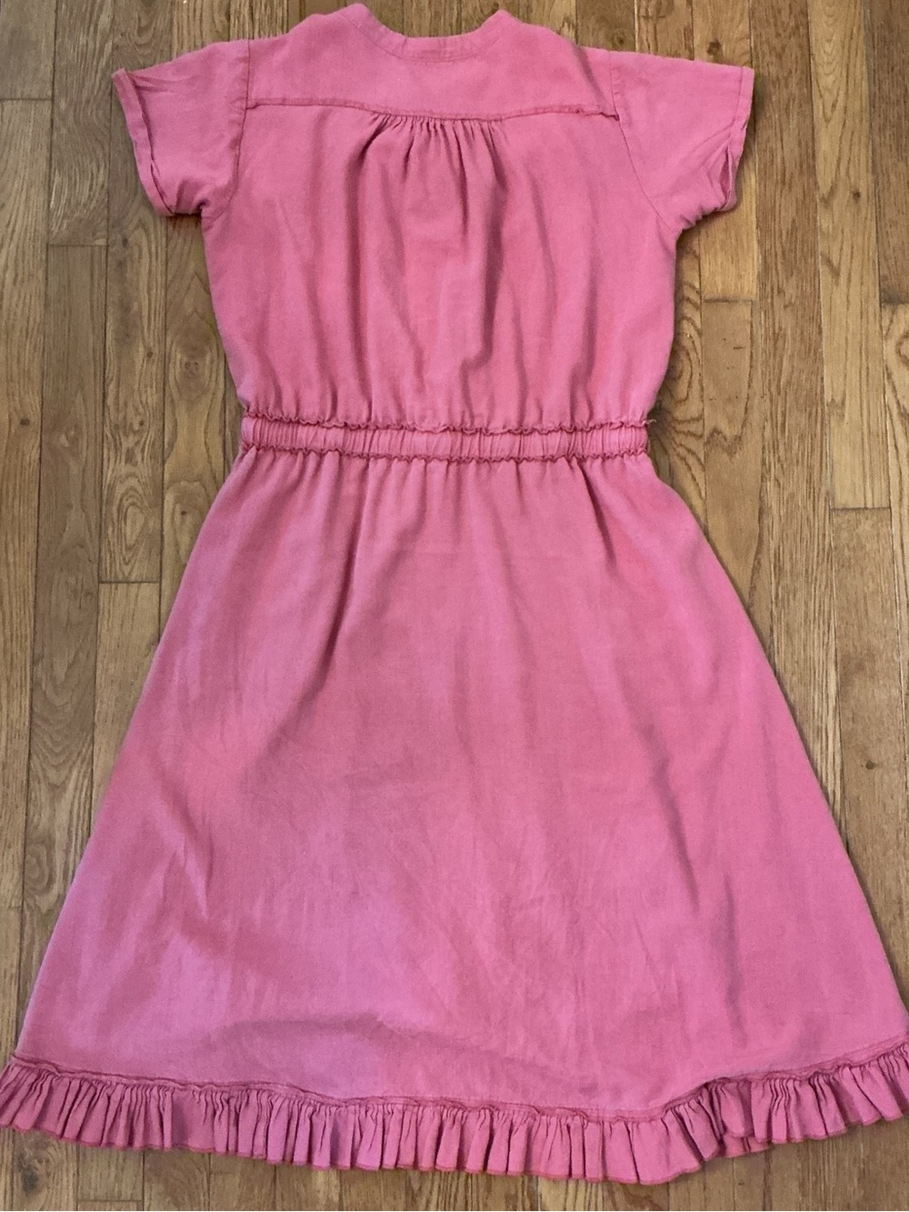 easel Dusty Pink Button-Front Drawstring Ruffle Hem Dress - Picture 7 of 7
